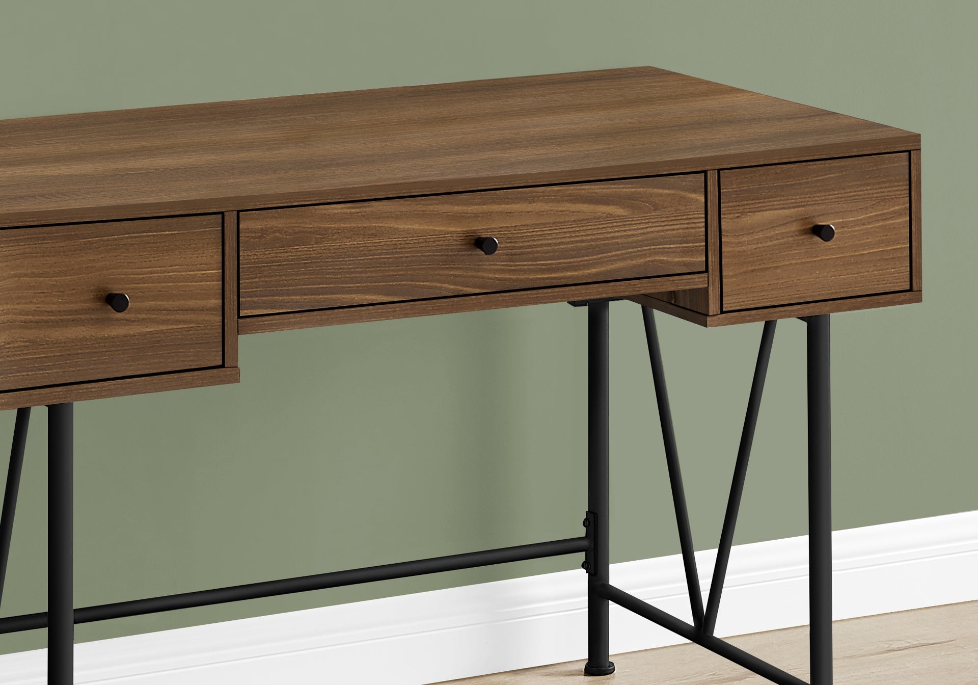 Computer Desk, Home Office, Laptop, Storage Drawers, 48"l, Work, Walnut Laminate, Black Metal, Transitional