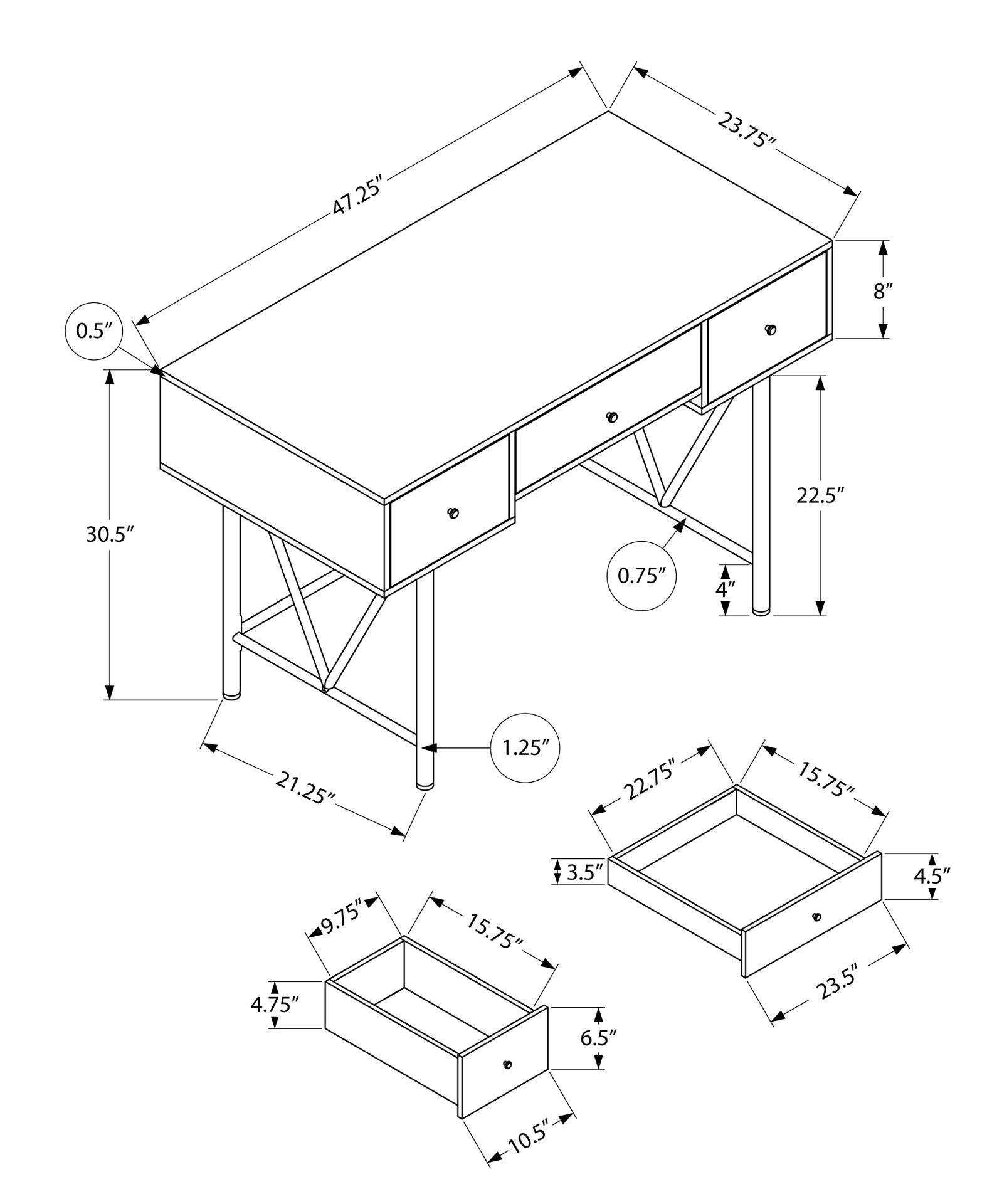 Computer Desk, Home Office, Laptop, Storage Drawers, 48"l, Work, Brown Laminate, Black Metal, Transitional