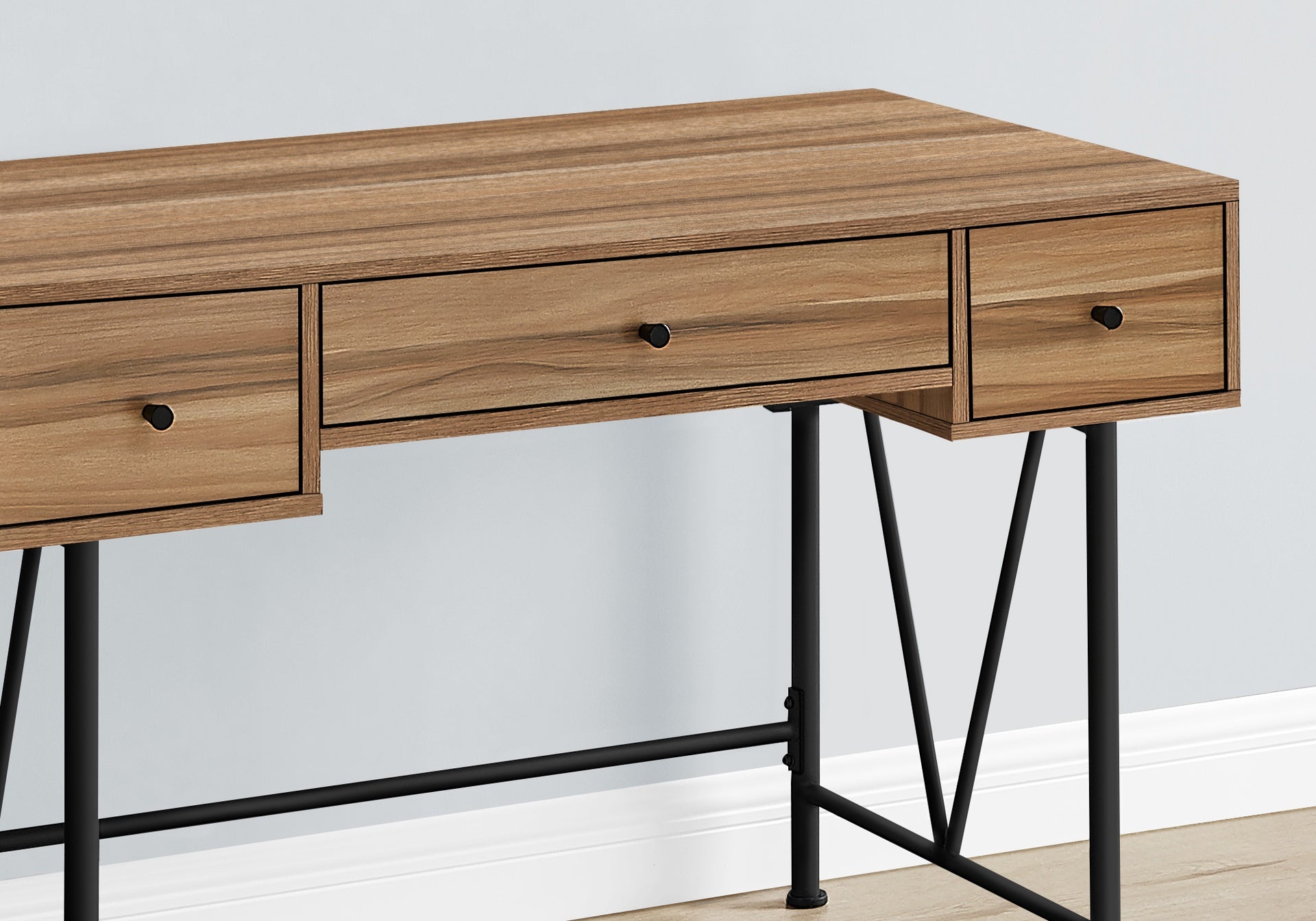 Computer Desk, Home Office, Laptop, Storage Drawers, 48"l, Work, Brown Laminate, Black Metal, Transitional