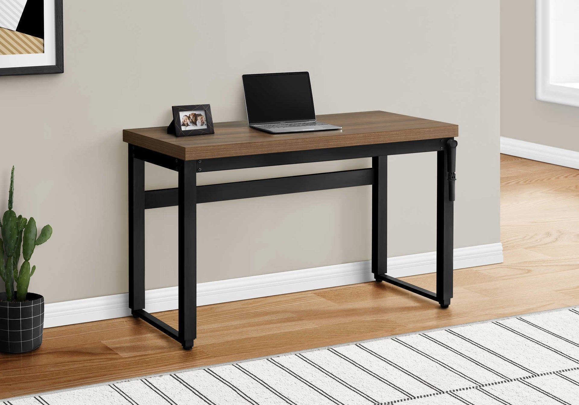 Computer Desk, Home Office, Standing, Adjustable, 48"l, Work, Laptop, Walnut Laminate, Black Metal, Contemporary, Modern