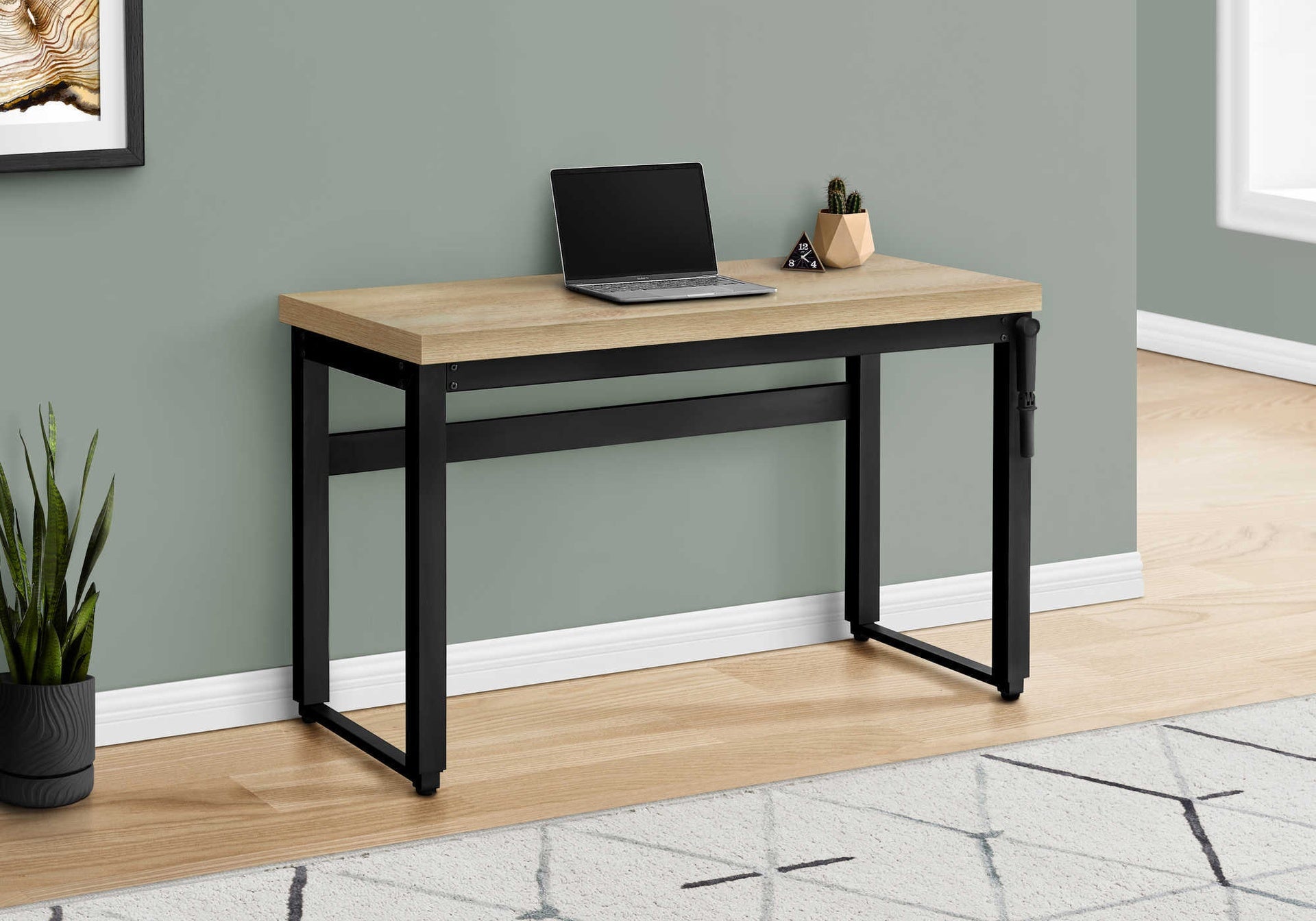 Computer Desk, Home Office, Standing, Adjustable, 48"l, Work, Laptop, Natural Laminate, Black Metal, Contemporary, Modern