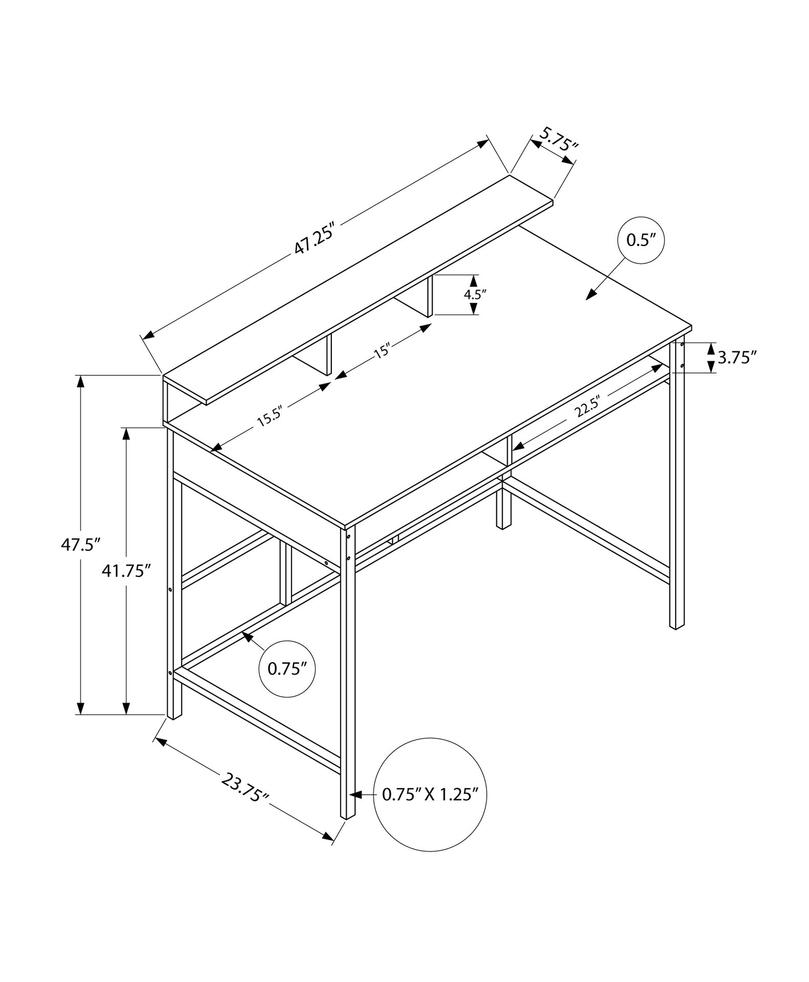 Computer Desk, Home Office, Standing, Storage Shelves, 48"l, Work, Laptop, Black Laminate, Black Metal, Contemporary, Modern