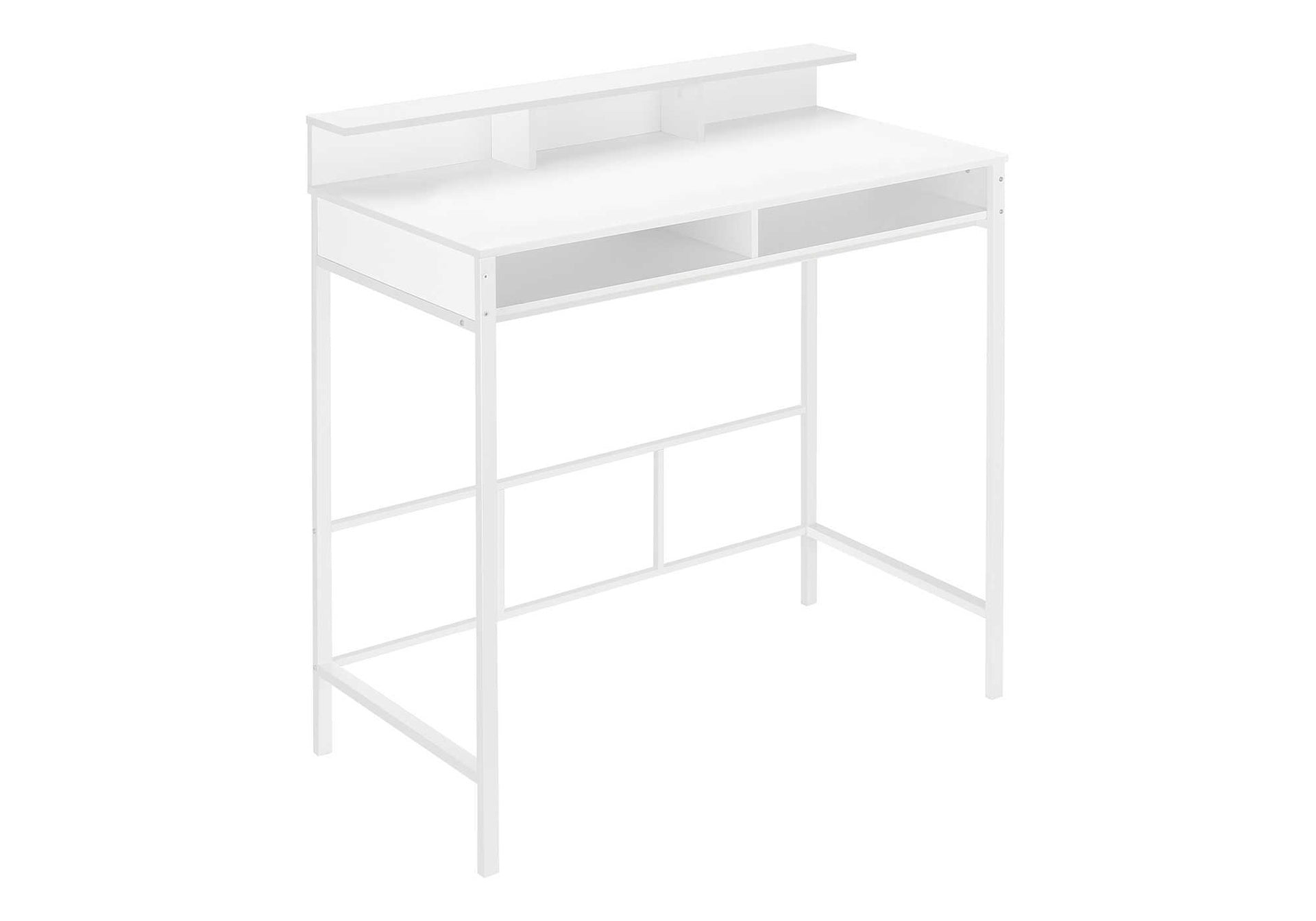 Computer Desk, Home Office, Standing, Storage Shelves, 48"l, Work, Laptop, White Laminate, White Metal, Contemporary, Modern