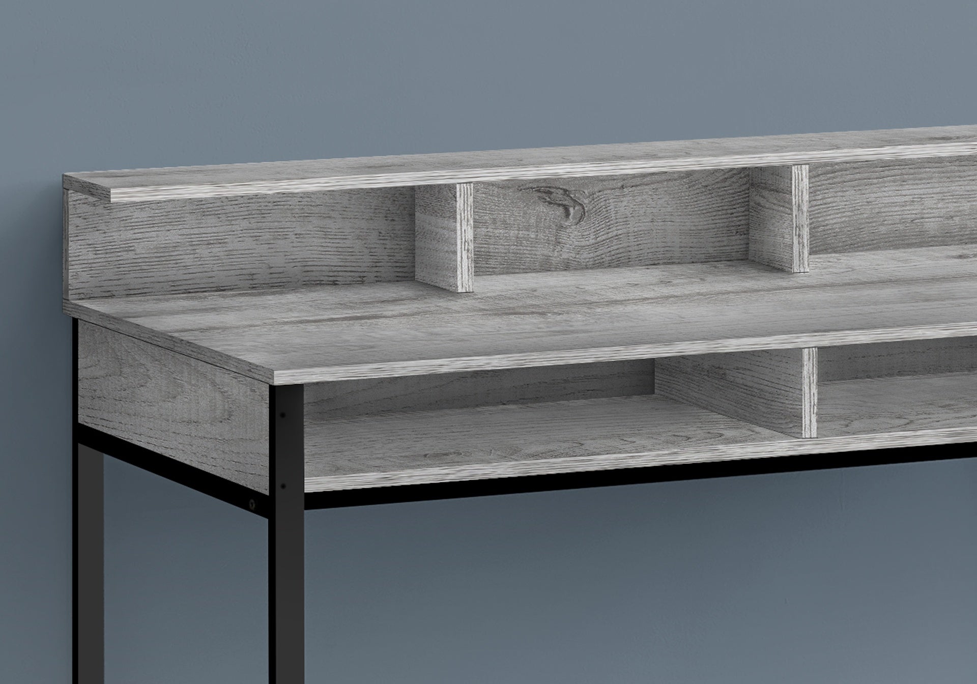 Computer Desk, Home Office, Standing, Storage Shelves, 48"l, Work, Laptop, Grey Laminate, Black Metal, Contemporary, Modern