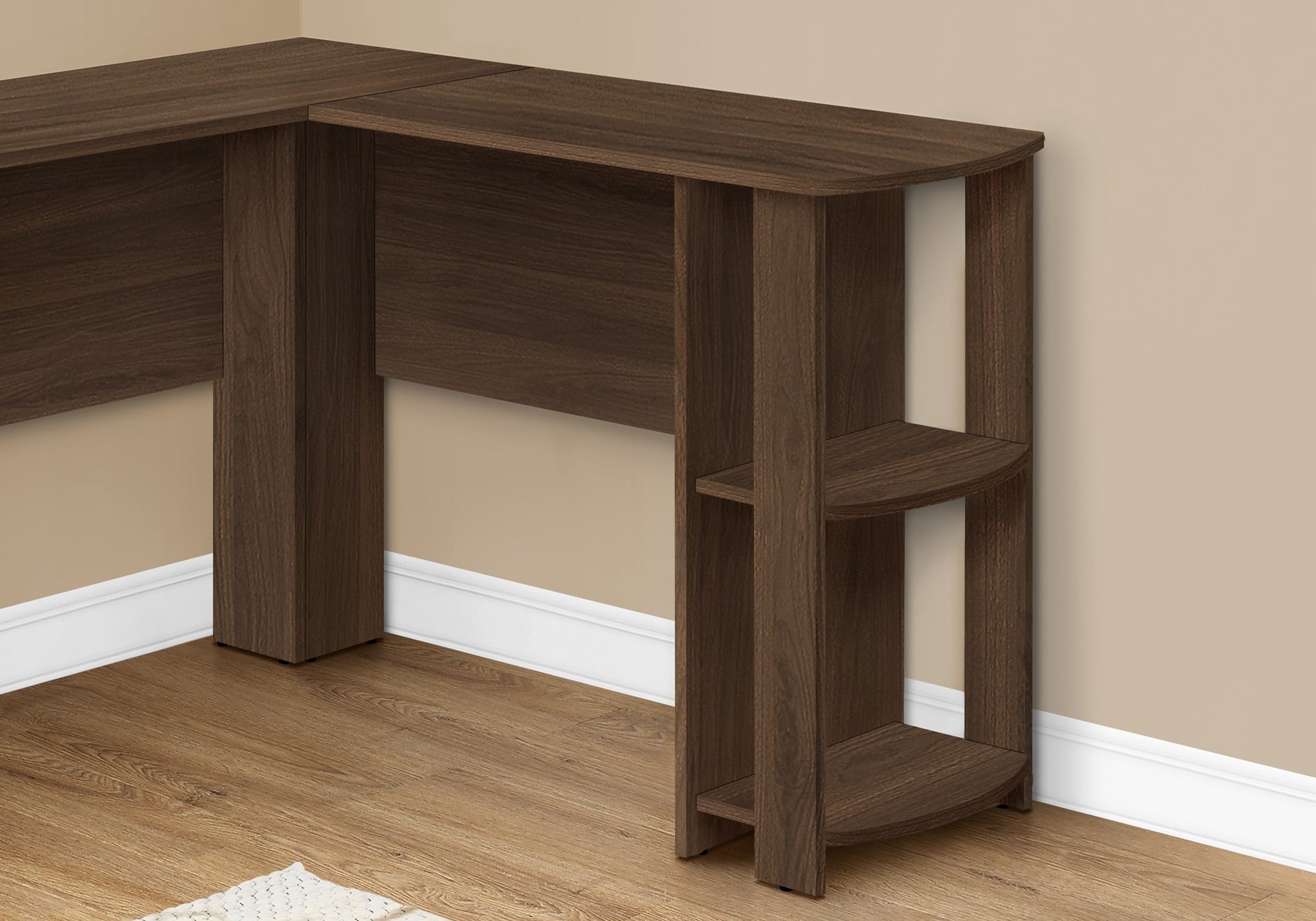 Computer Desk, Home Office, Corner, Storage Shelves, 48"l, L Shape, Work, Laptop, Brown Laminate, Contemporary, Modern