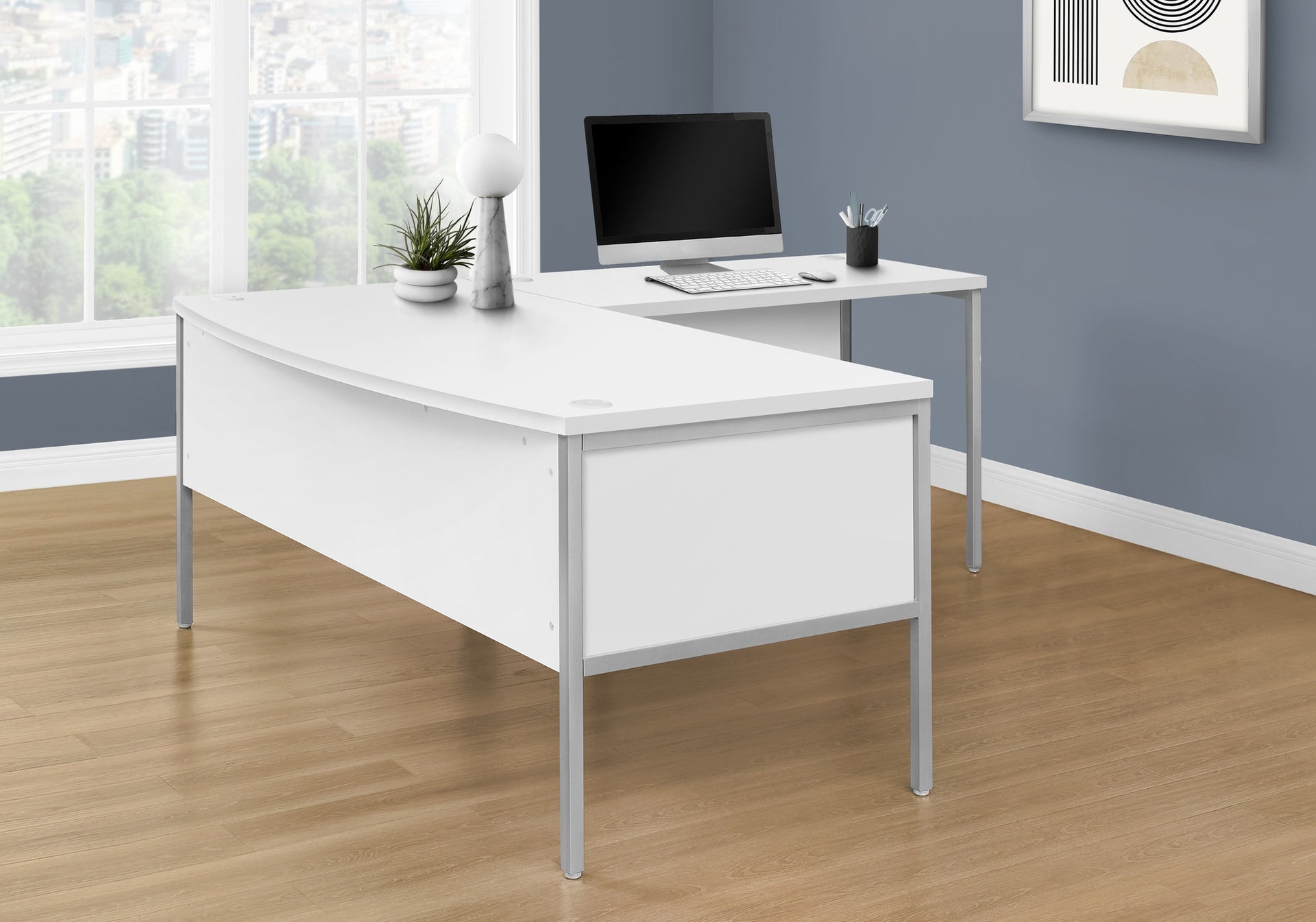 Computer Desk, 48"l, Work, Home Office, Commercial Grade, White Laminate, Silver Metal, Contemporary, Modern