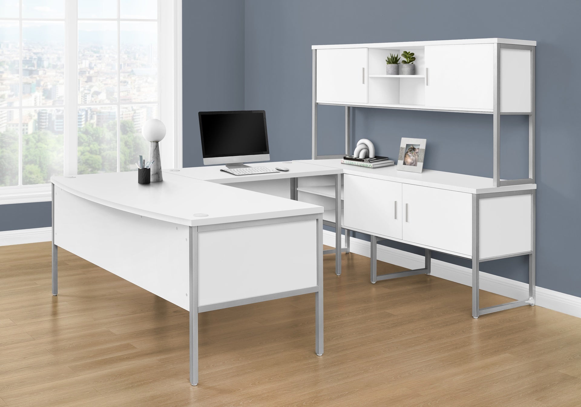 Computer Desk, 48"l, Work, Home Office, Commercial Grade, White Laminate, Silver Metal, Contemporary, Modern