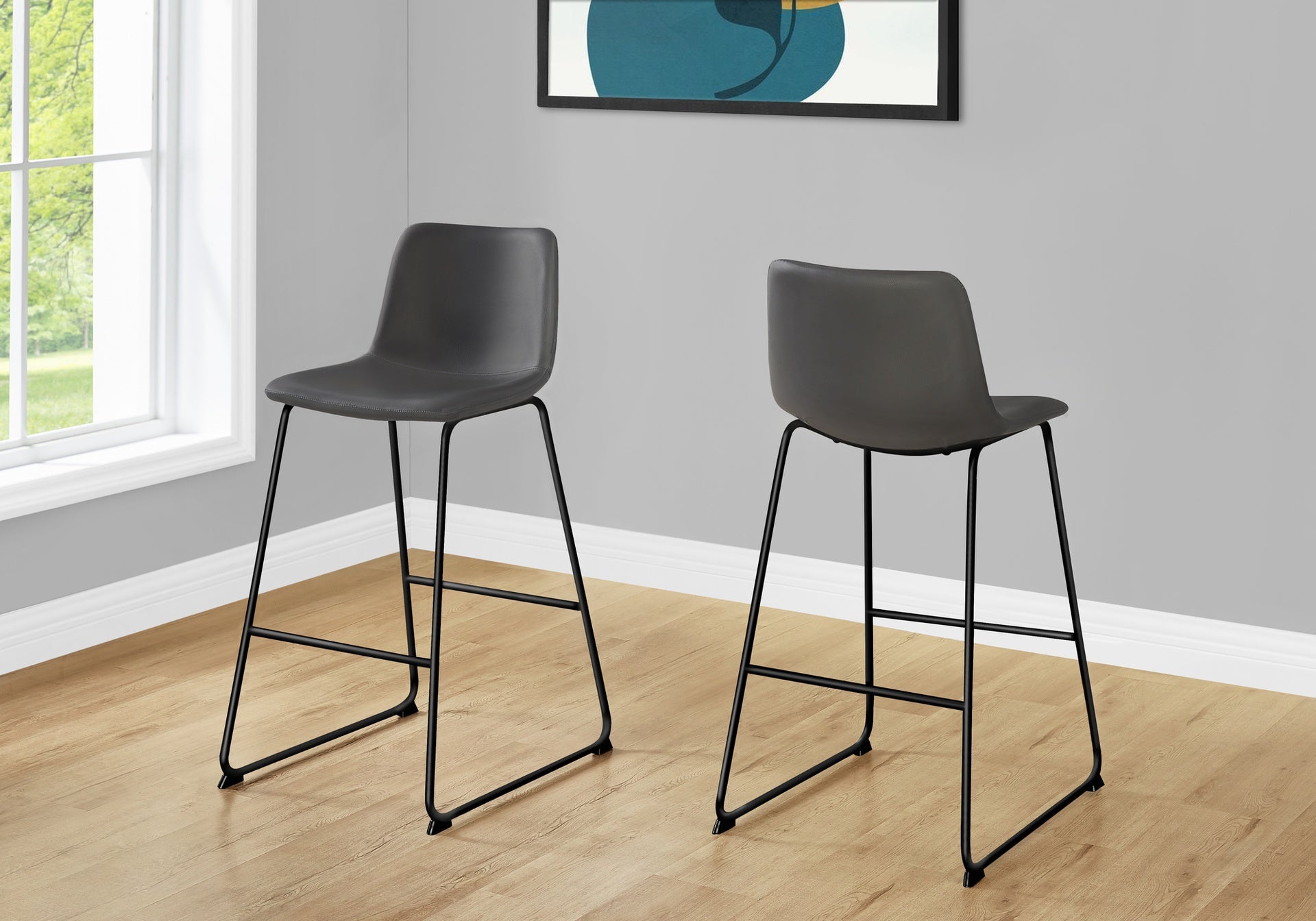 Office Chair, Bar Height, Standing, Computer Desk, Work, Grey Leather Look, Black Metal, Contemporary, Modern