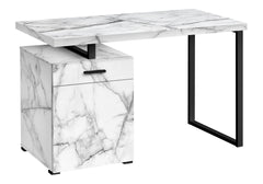 Computer Desk, Home Office, Laptop, Left, Right Set-up, Storage Drawers, 48"l, Work, White Marble Look Laminate, Black Metal, Contemporary, Modern