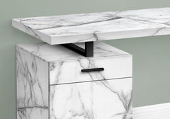 Computer Desk, Home Office, Laptop, Left, Right Set-up, Storage Drawers, 48"l, Work, White Marble Look Laminate, Black Metal, Contemporary, Modern