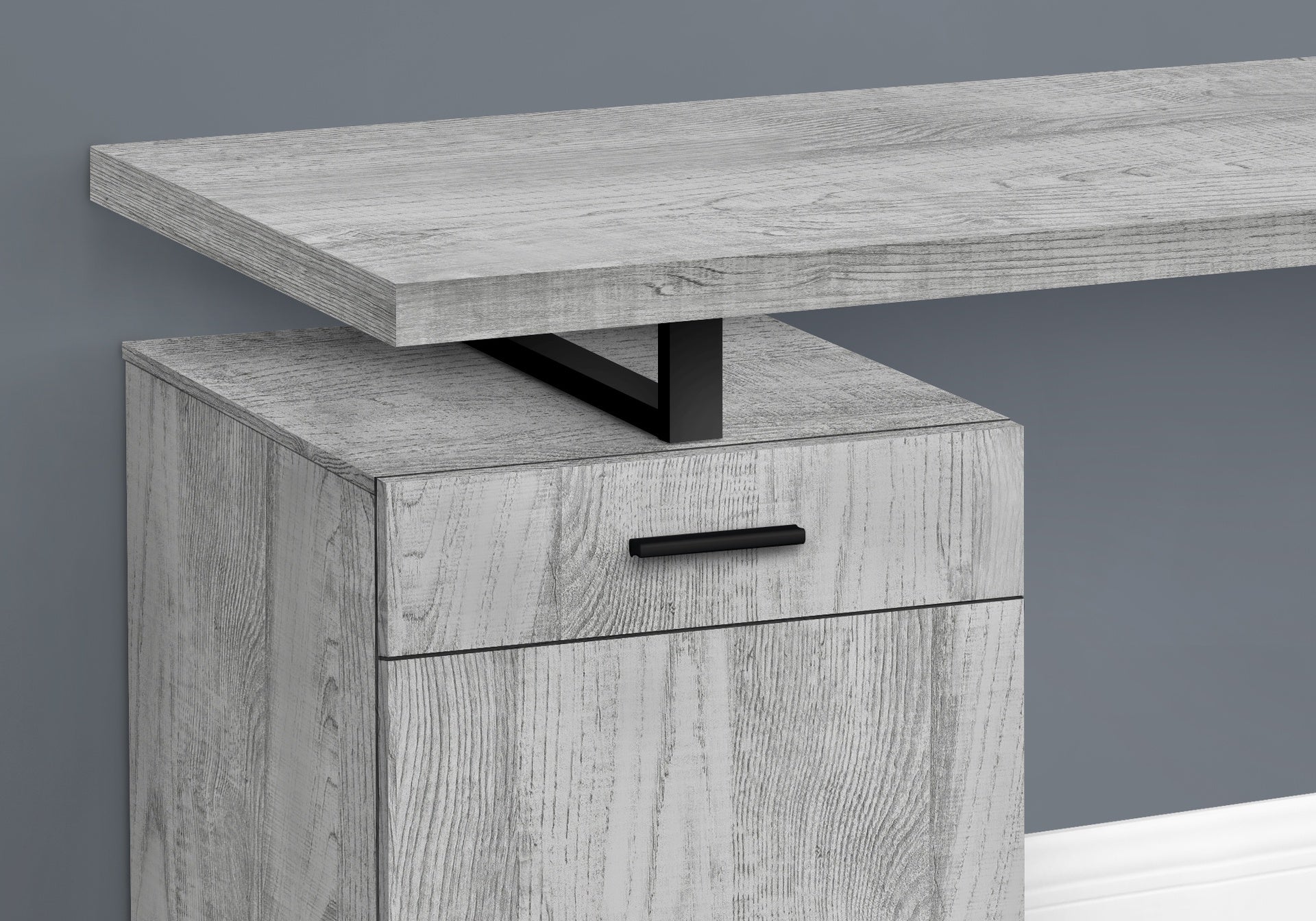 Computer Desk, Home Office, Laptop, Left, Right Set-up, Storage Drawers, 48"l, Work, Grey Laminate, Black Metal, Contemporary, Modern