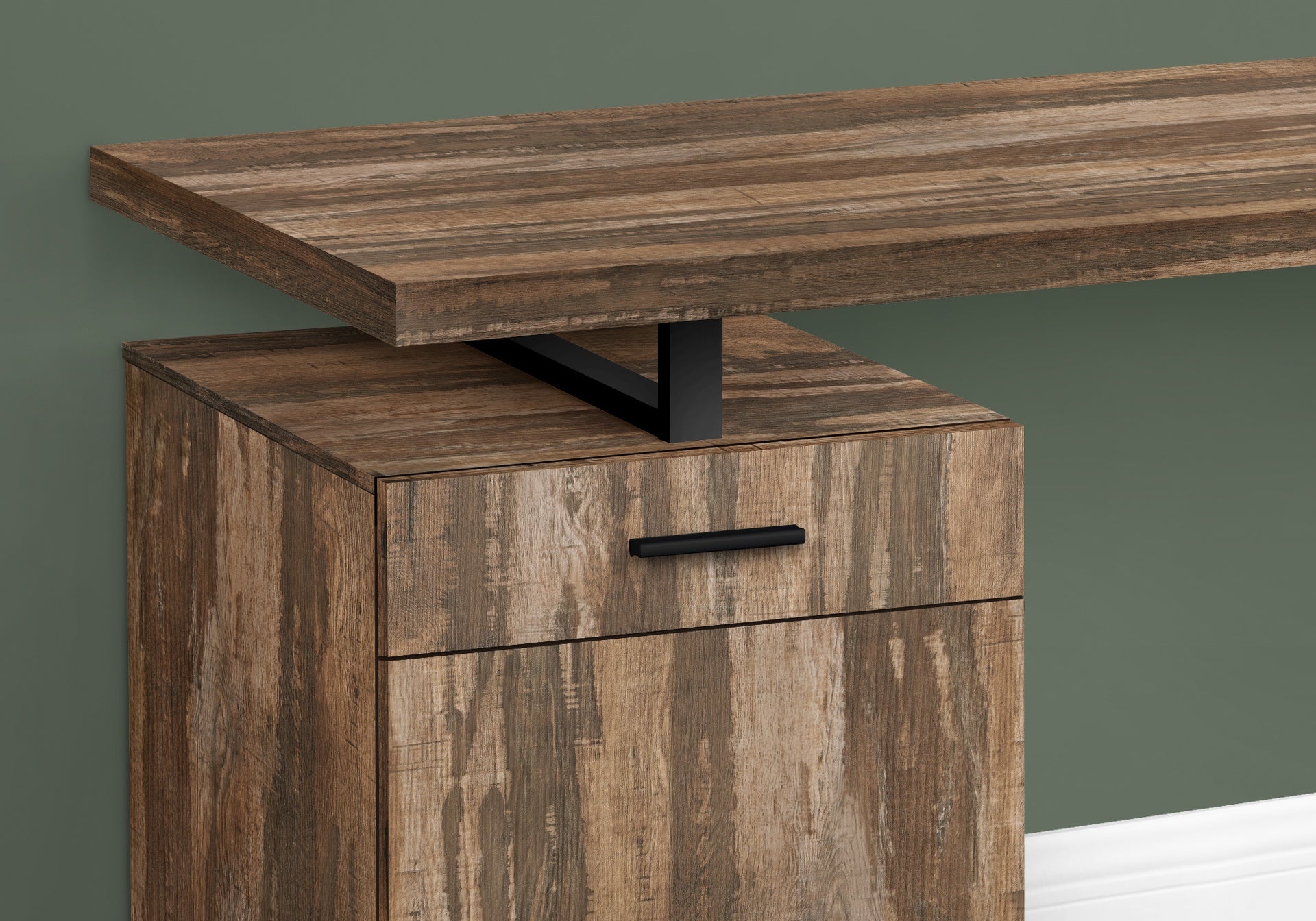 Computer Desk, Home Office, Laptop, Left, Right Set-up, Storage Drawers, 48"l, Work, Brown Laminate, Black Metal, Contemporary, Modern