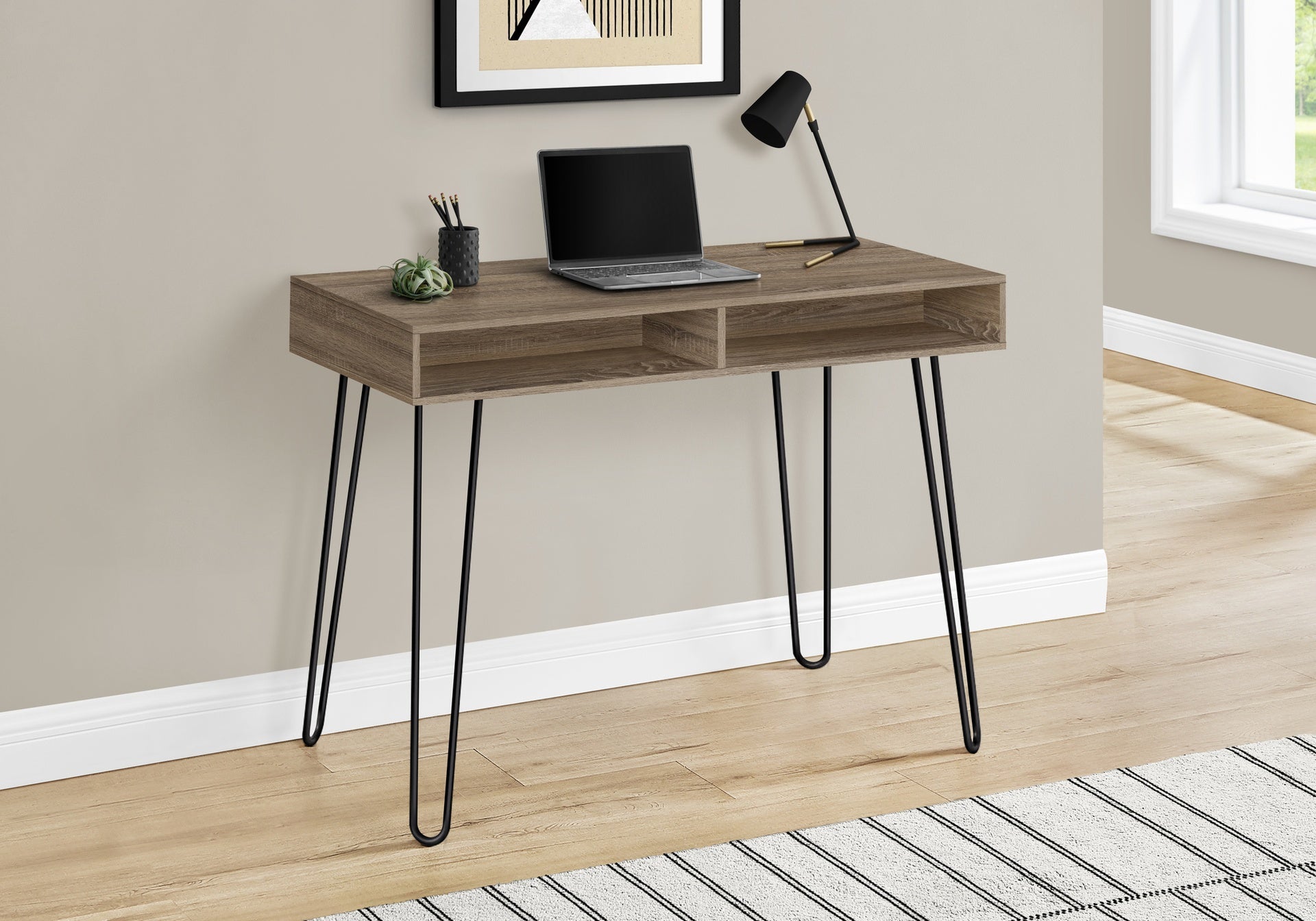 Computer Desk, Home Office, Laptop, Left, Right Set-up, Storage Drawers, 40"l, Work, Brown Laminate, Black Metal, Contemporary, Modern