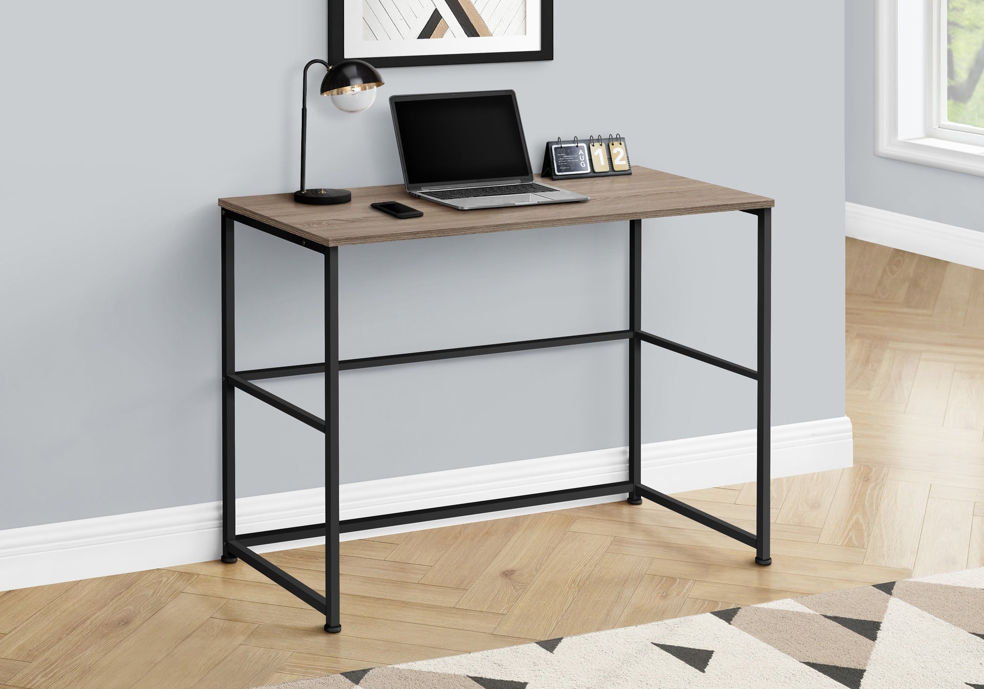 Computer Desk, Home Office, Laptop, Left, Right Set-up, Storage Drawers, 40"l, Work, Brown Laminate, Black Metal, Contemporary, Modern