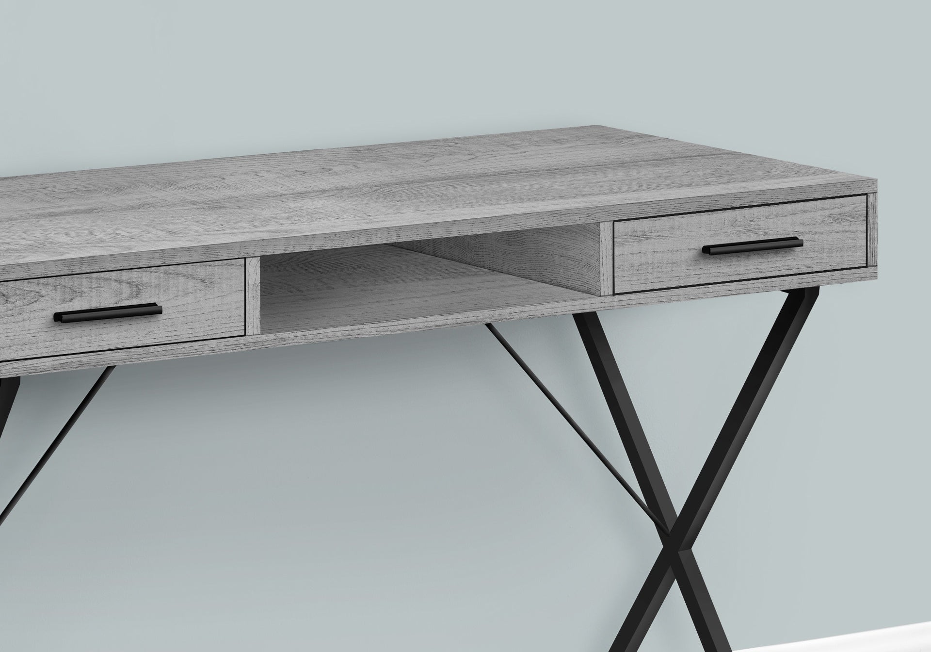 Computer Desk, Home Office, Laptop, Left, Right Set-up, Storage Drawers, 42"l, Work, Grey Laminate, Black Metal, Contemporary, Modern