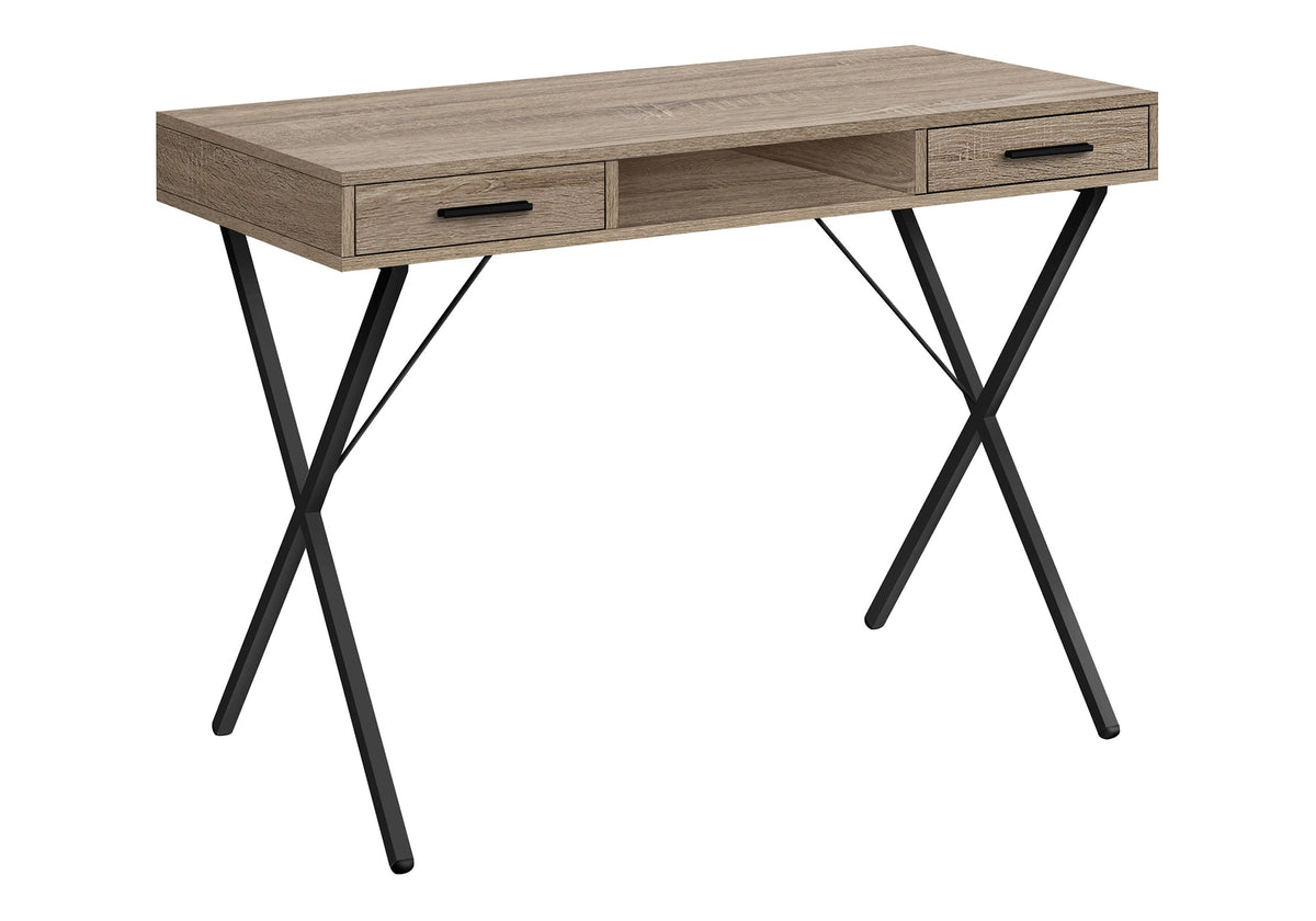 Computer Desk, Home Office, Laptop, Left, Right Set-up, Storage Drawers, 42"l, Work, Brown Laminate, Black Metal, Contemporary, Modern