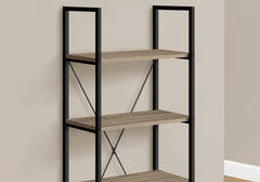 Bookshelf, Bookcase, 4 Tier, 48"h, Office, Bedroom, Brown Laminate, Black Metal, Contemporary, Modern