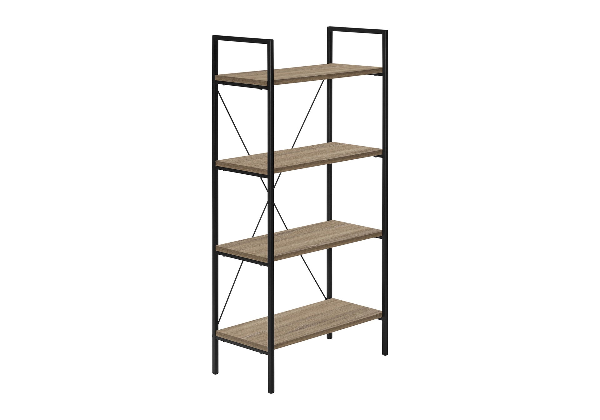 Bookshelf, Bookcase, 4 Tier, 48"h, Office, Bedroom, Brown Laminate, Black Metal, Contemporary, Modern