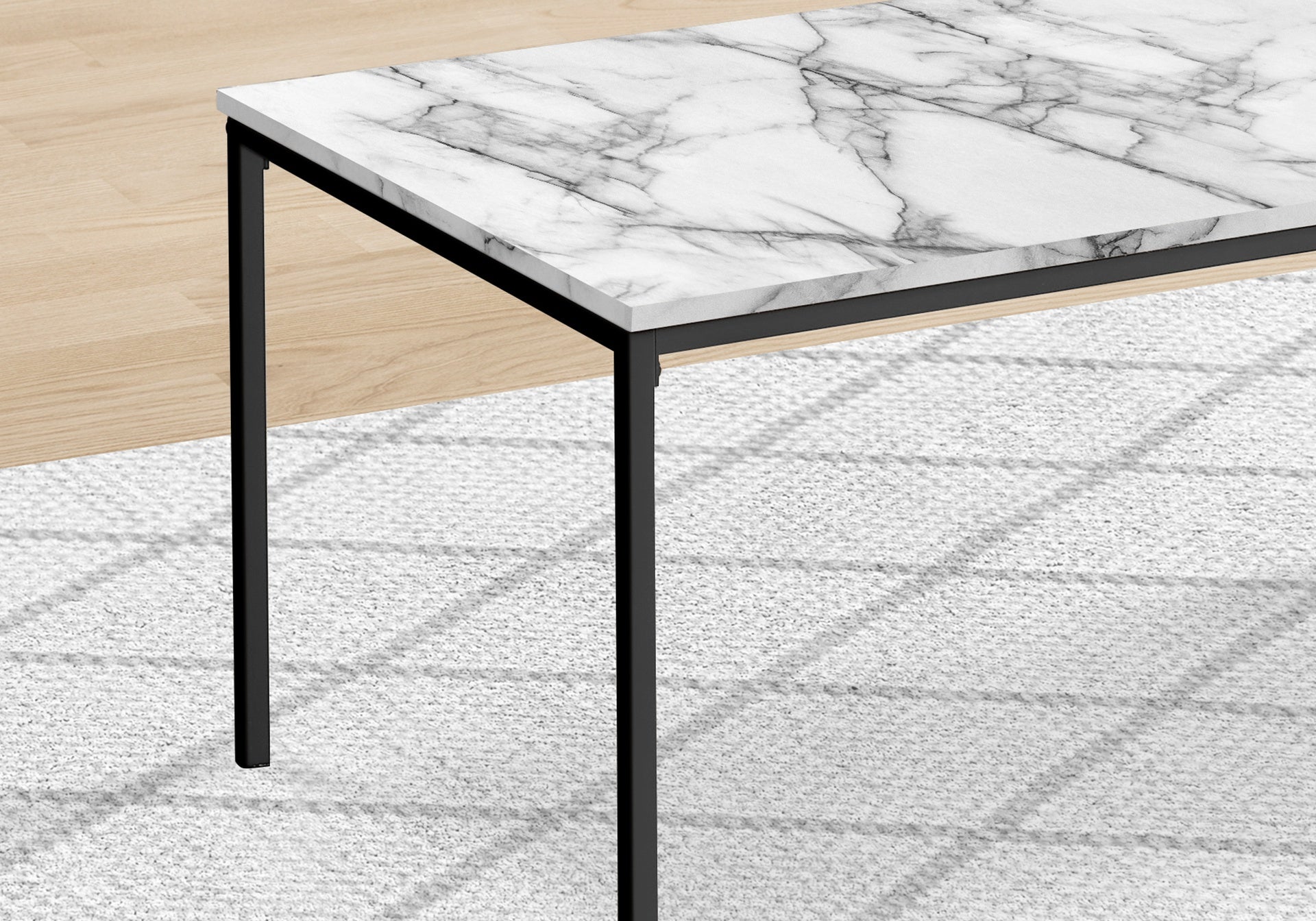 Table Set, 3pcs Set, Coffee, End, Black Metal, White Marble Look Laminate, Contemporary, Modern