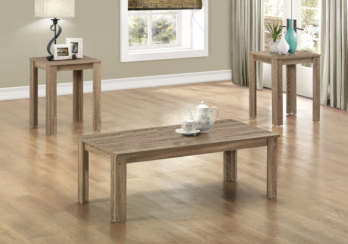 Table Set, 3pcs Set, Coffee, End, Side, Accent, Living Room, Brown Laminate, Transitional