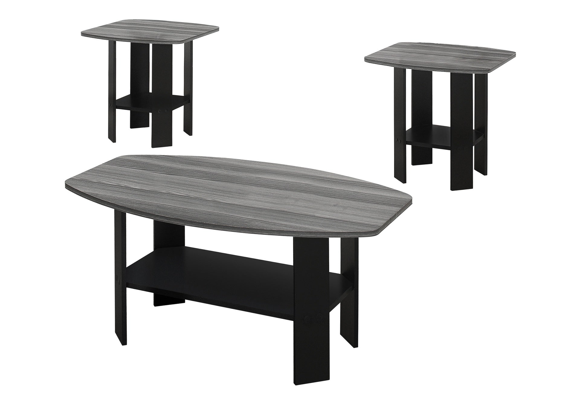 Table Set, 3pcs Set, Coffee, End, Side, Accent, Living Room, Black And Grey Laminate, Transitional