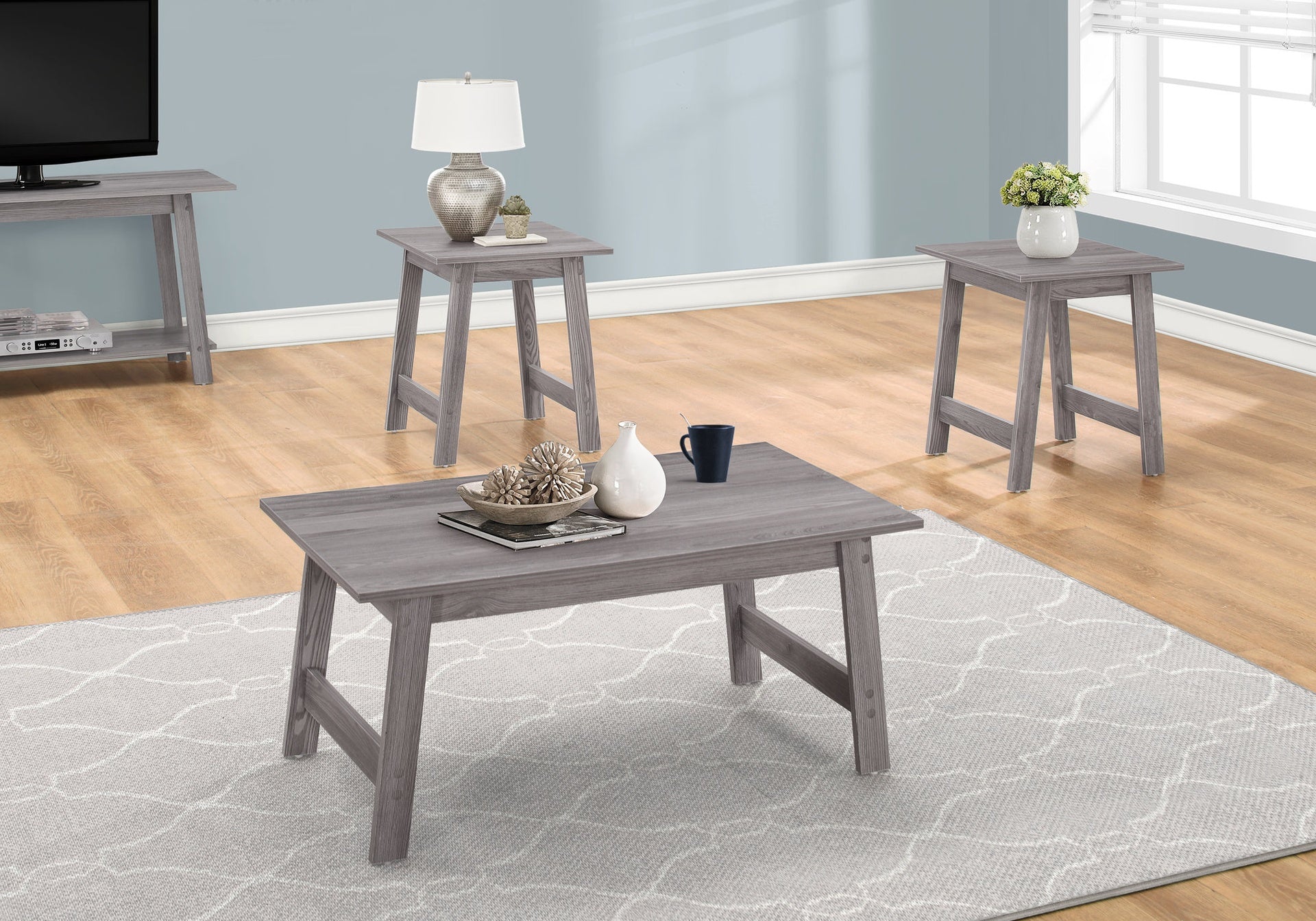 Table Set, 3pcs Set, Coffee, End, Side, Accent, Living Room, Grey Laminate, Transitional