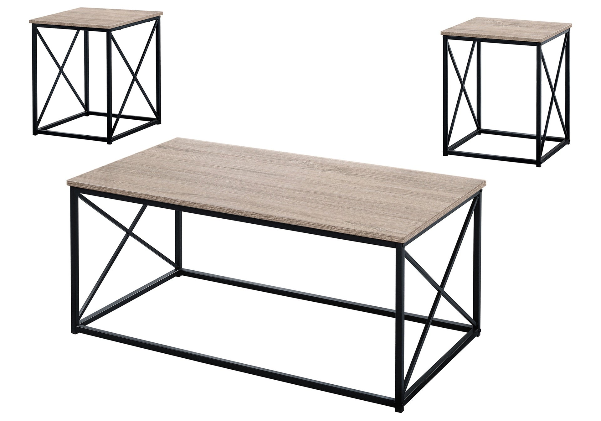 Table Set, 3pcs Set, Coffee, End, Side, Accent, Living Room, Brown Laminate, Black Metal, Contemporary, Modern