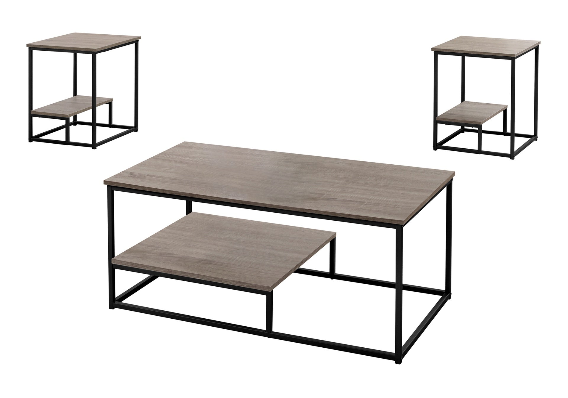 Table Set, 3pcs Set, Coffee, End, Side, Accent, Living Room, Brown Laminate, Black Metal, Contemporary, Modern