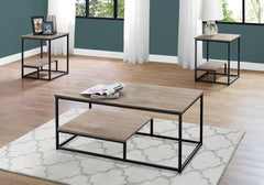 Table Set, 3pcs Set, Coffee, End, Side, Accent, Living Room, Brown Laminate, Black Metal, Contemporary, Modern