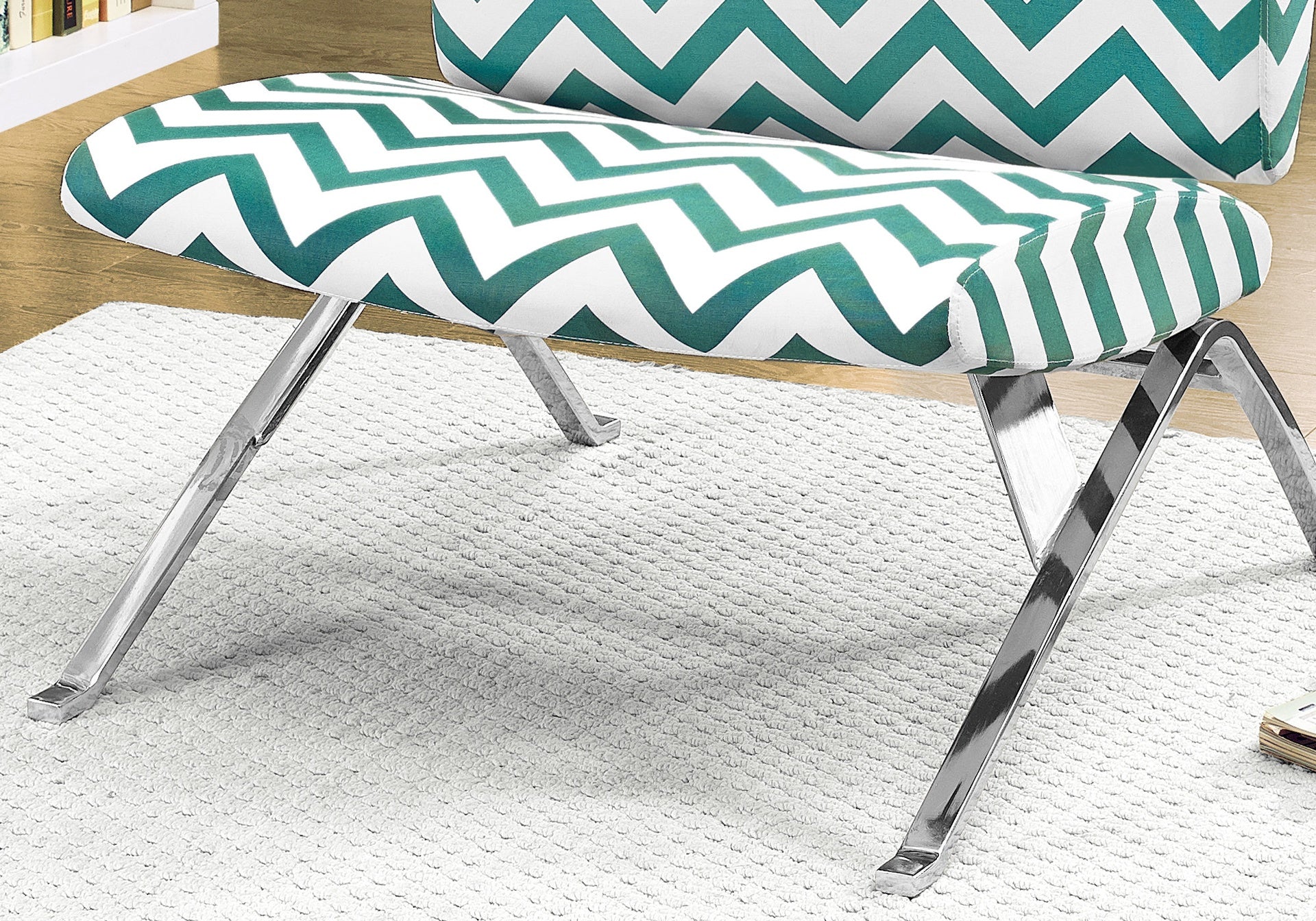 Accent Chair, Armless, Fabric, Living Room, Bedroom, Green Fabric, Chrome Metal, Contemporary, Modern