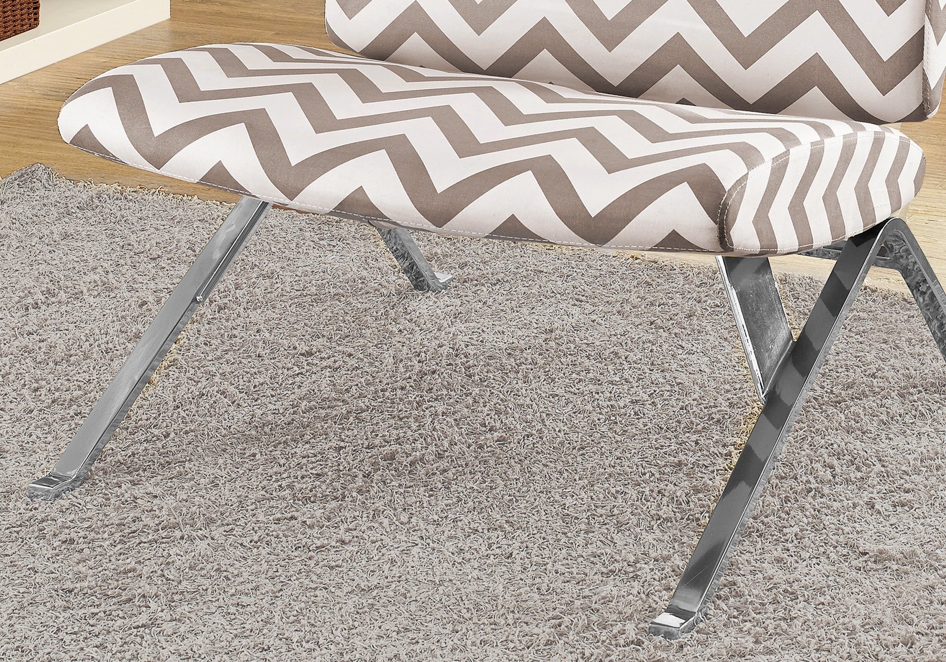 Accent Chair, Armless, Fabric, Living Room, Bedroom, Brown Fabric, Chrome Metal, Contemporary, Modern