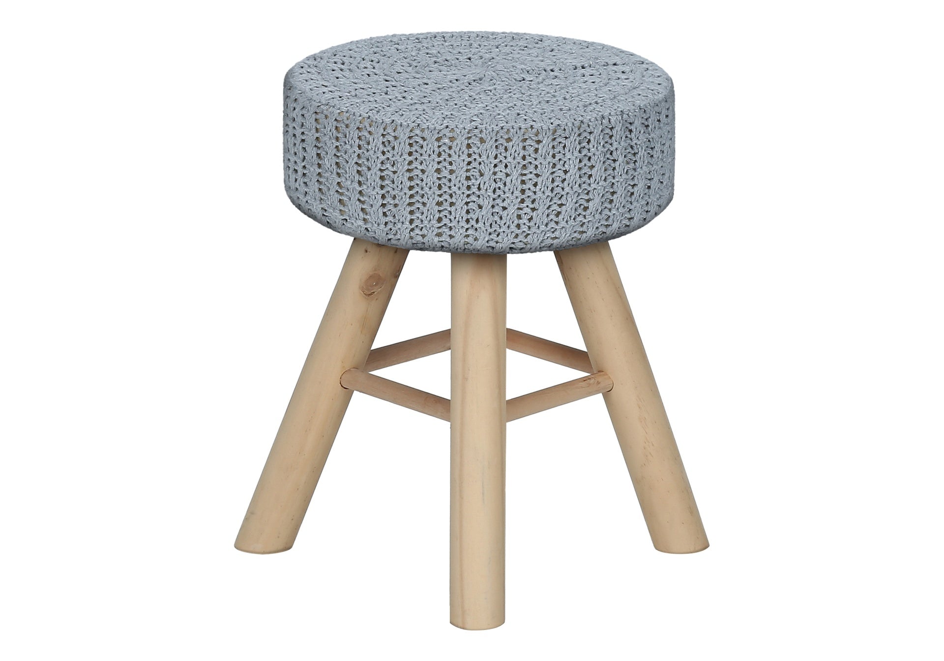 Ottoman, Pouf, Footrest, Foot Stool, 12" Round, Grey Velvet, Natural Wood Legs, Contemporary, Modern