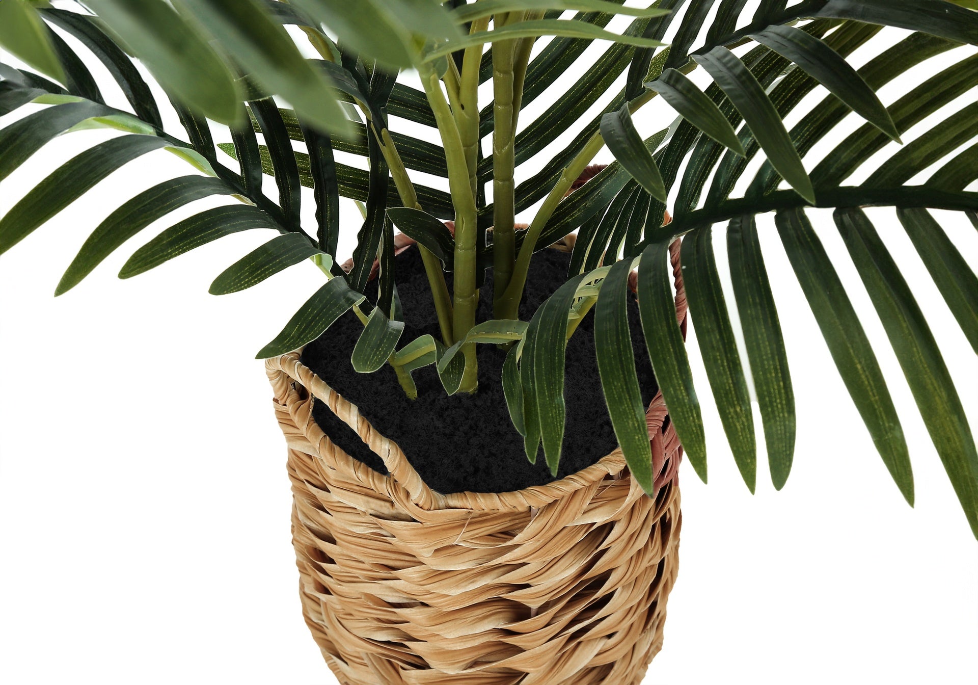 Artificial Plant, 24" Tall, Palm, Indoor, Faux, Fake, Table, Floor, Greenery, Potted, Real Touch, Decorative, Green Leaves, Beige Woven Basket
