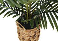 Artificial Plant, 24" Tall, Palm, Indoor, Faux, Fake, Table, Floor, Greenery, Potted, Real Touch, Decorative, Green Leaves, Beige Woven Basket