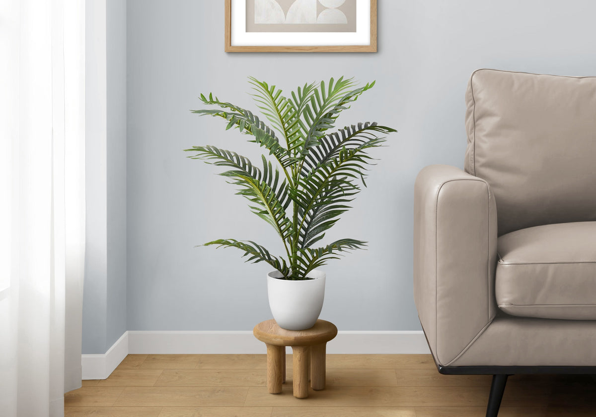 Artificial Plant, 28" Tall, Palm Tree, Indoor, Faux, Fake, Floor, Greenery, Potted, Real Touch, Decorative, Green Leaves, White Pot