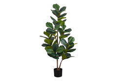 Artificial Plant, 49" Tall, Fiddle Tree, Indoor, Faux, Fake, Floor, Greenery, Potted, Real Touch, Decorative, Green Leaves, Black Pot