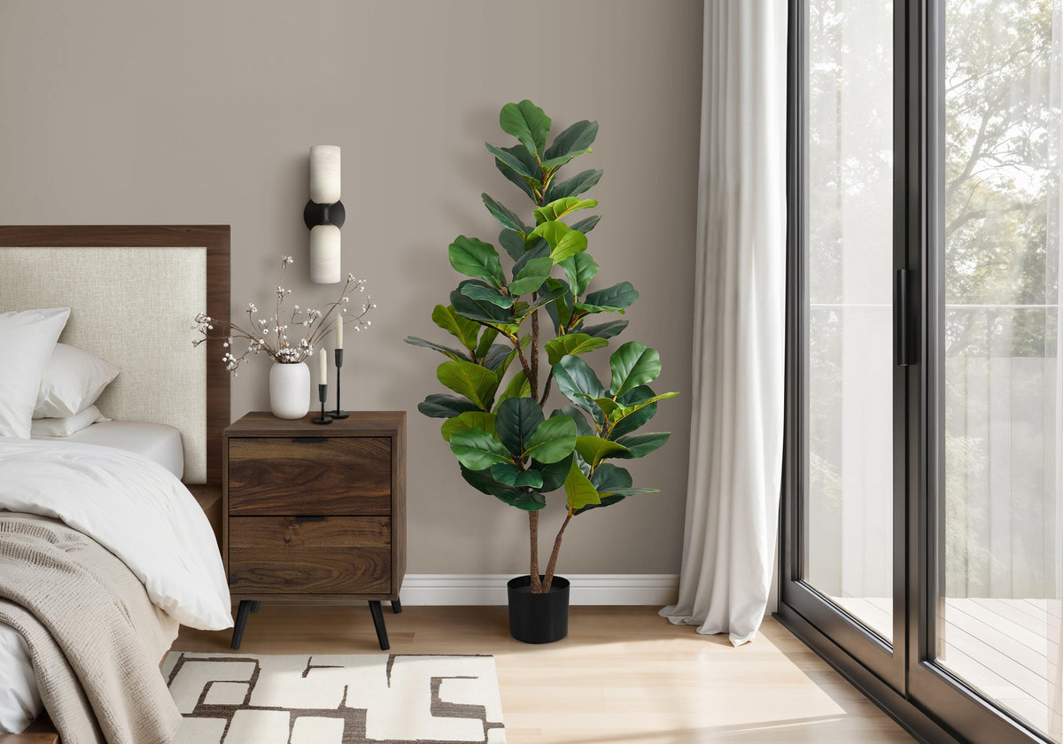 Artificial Plant, 49" Tall, Fiddle Tree, Indoor, Faux, Fake, Floor, Greenery, Potted, Real Touch, Decorative, Green Leaves, Black Pot