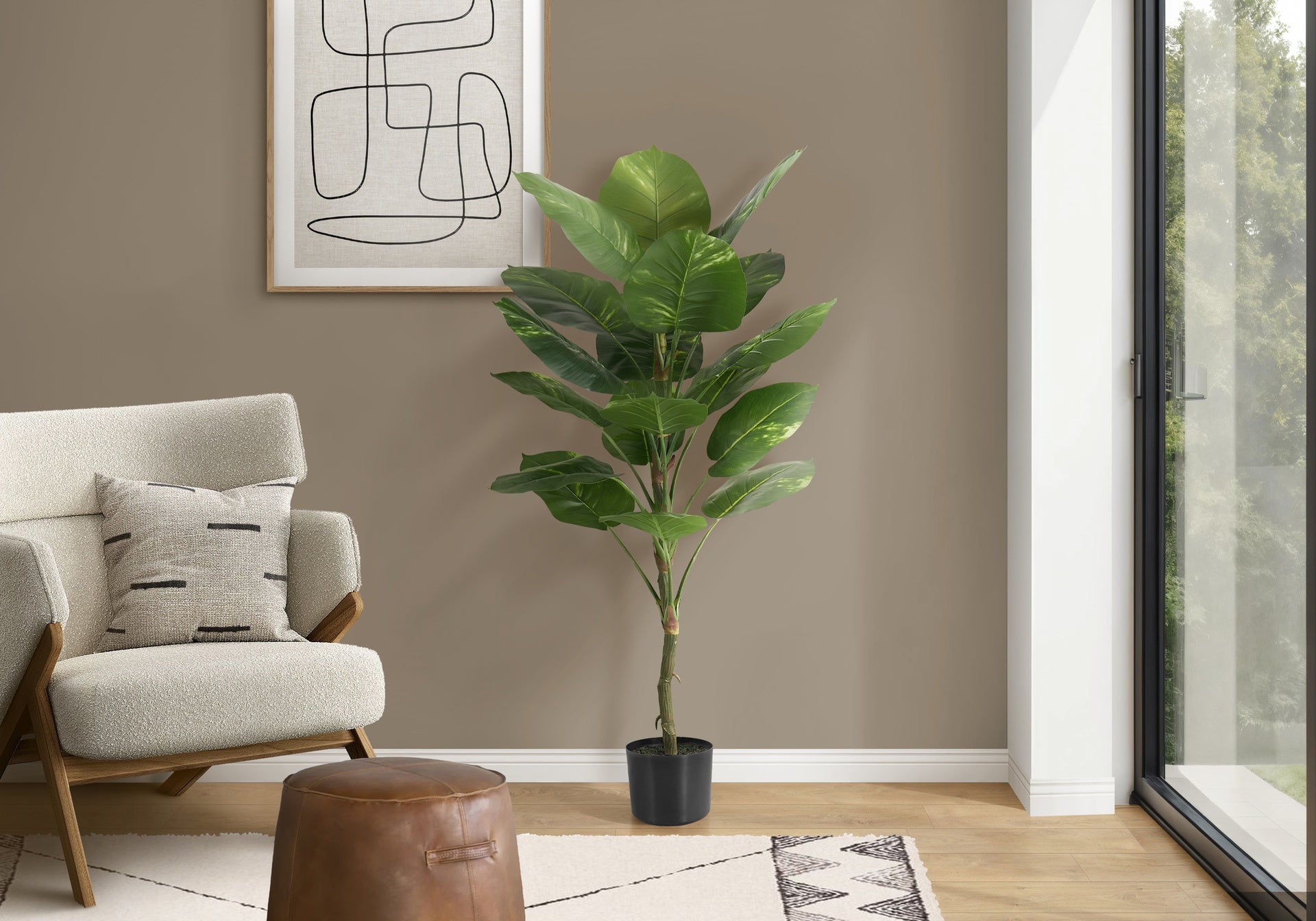 Artificial Plant, 54" Tall, Dieffenbachia Tree, Indoor, Faux, Fake, Floor, Greenery, Potted, Real Touch, Decorative, Green Leaves, Black Pot