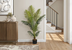 Artificial Plant, 57" Tall, Palm Tree, Indoor, Faux, Fake, Floor, Greenery, Potted, Real Touch, Decorative, Green Leaves, Black Pot