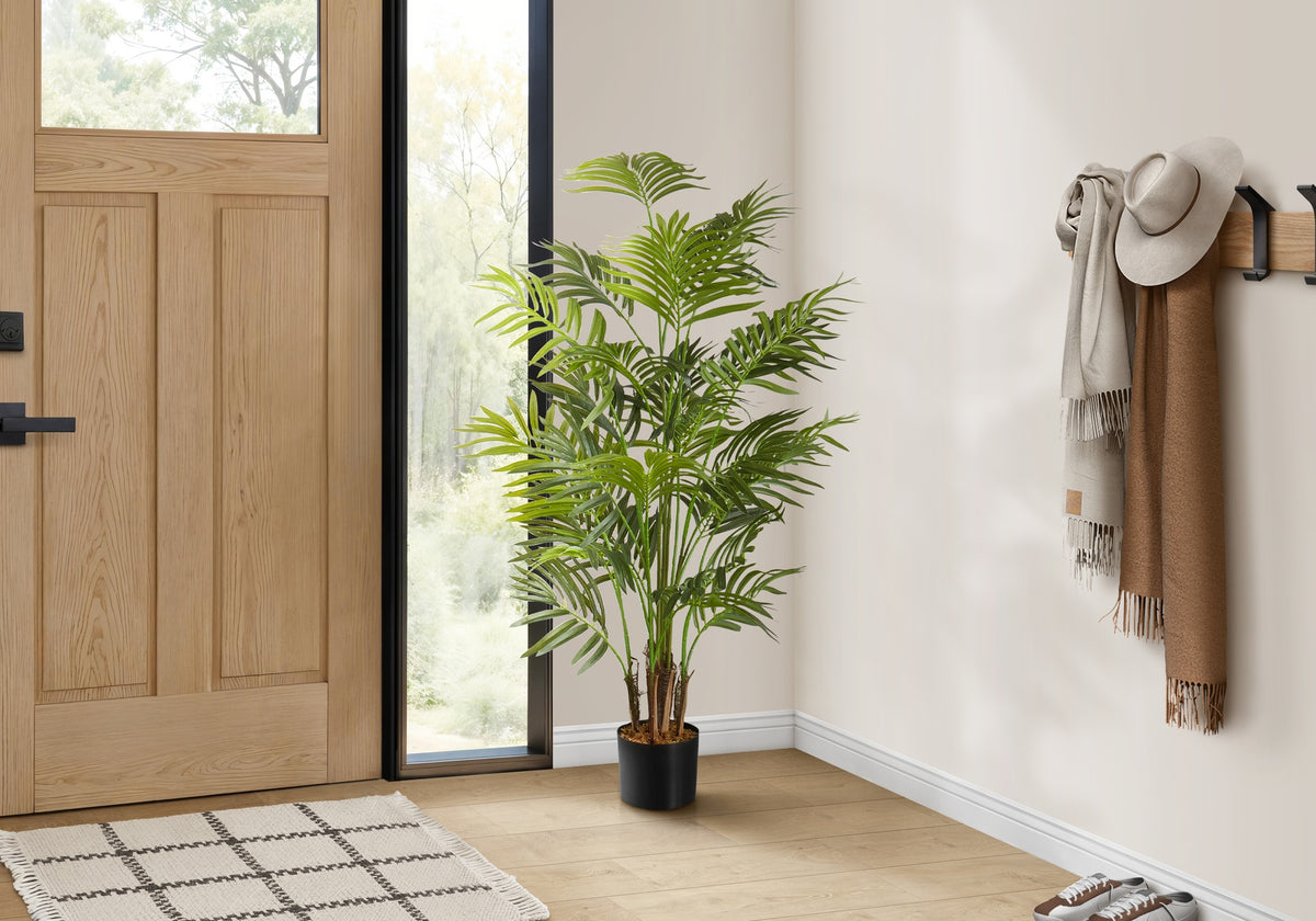 Artificial Plant, 47" Tall, Areca Palm Tree, Indoor, Faux, Fake, Floor, Greenery, Potted, Real Touch, Decorative, Green Leaves, Black Pot