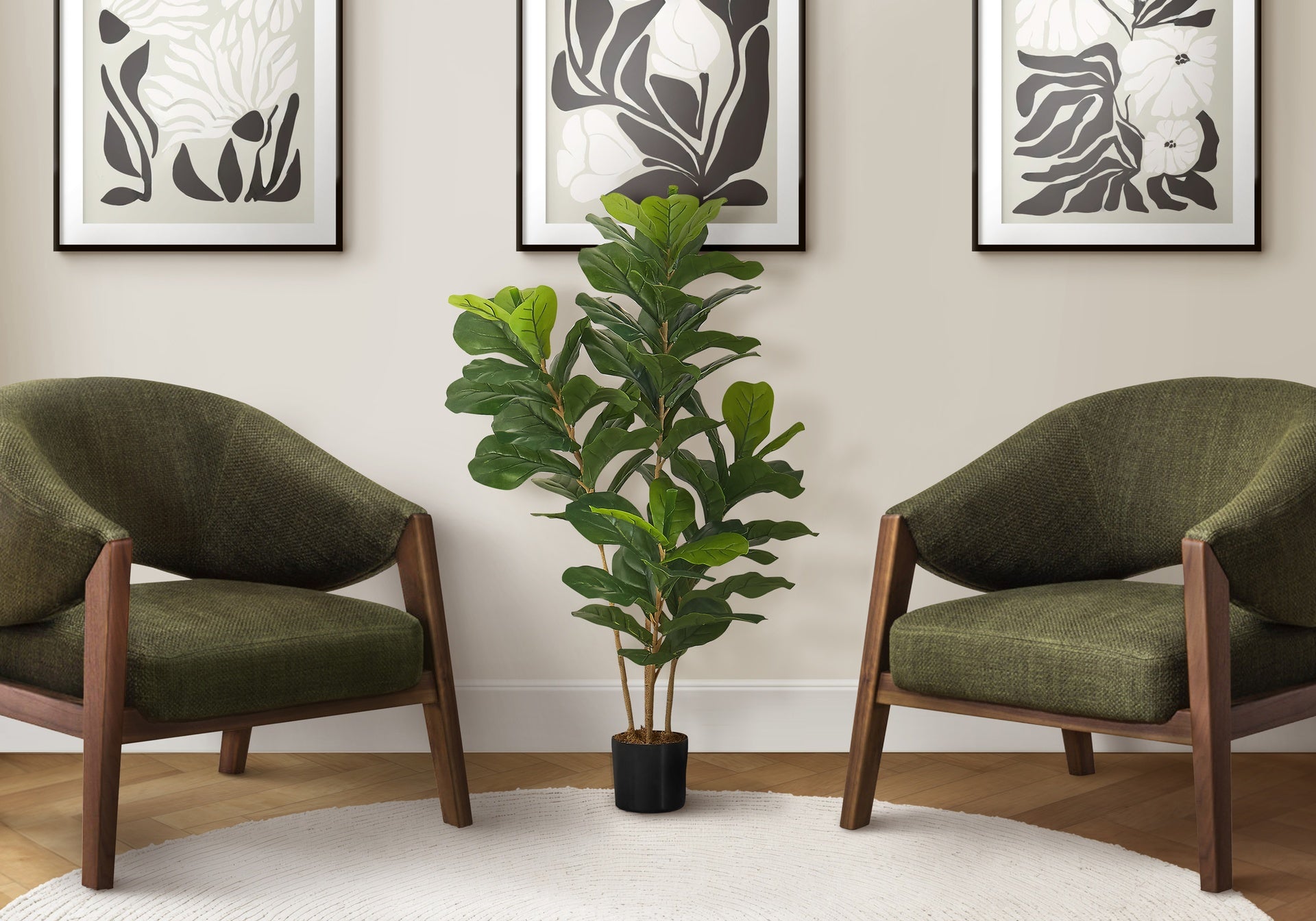 Artificial Plant, 41" Tall, Fiddle Tree, Indoor, Faux, Fake, Floor, Greenery, Potted, Real Touch, Decorative, Green Leaves, Black Pot