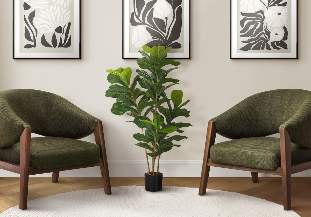 Artificial Plant, 41" Tall, Fiddle Tree, Indoor, Faux, Fake, Floor, Greenery, Potted, Real Touch, Decorative, Green Leaves, Black Pot