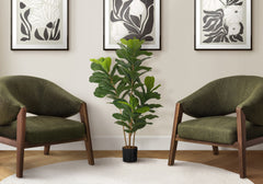 Artificial Plant, 41" Tall, Fiddle Tree, Indoor, Faux, Fake, Floor, Greenery, Potted, Real Touch, Decorative, Green Leaves, Black Pot