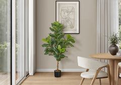 Artificial Plant, 47" Tall, Fiddle Tree, Indoor, Faux, Fake, Floor, Greenery, Potted, Real Touch, Decorative, Green Leaves, Black Pot