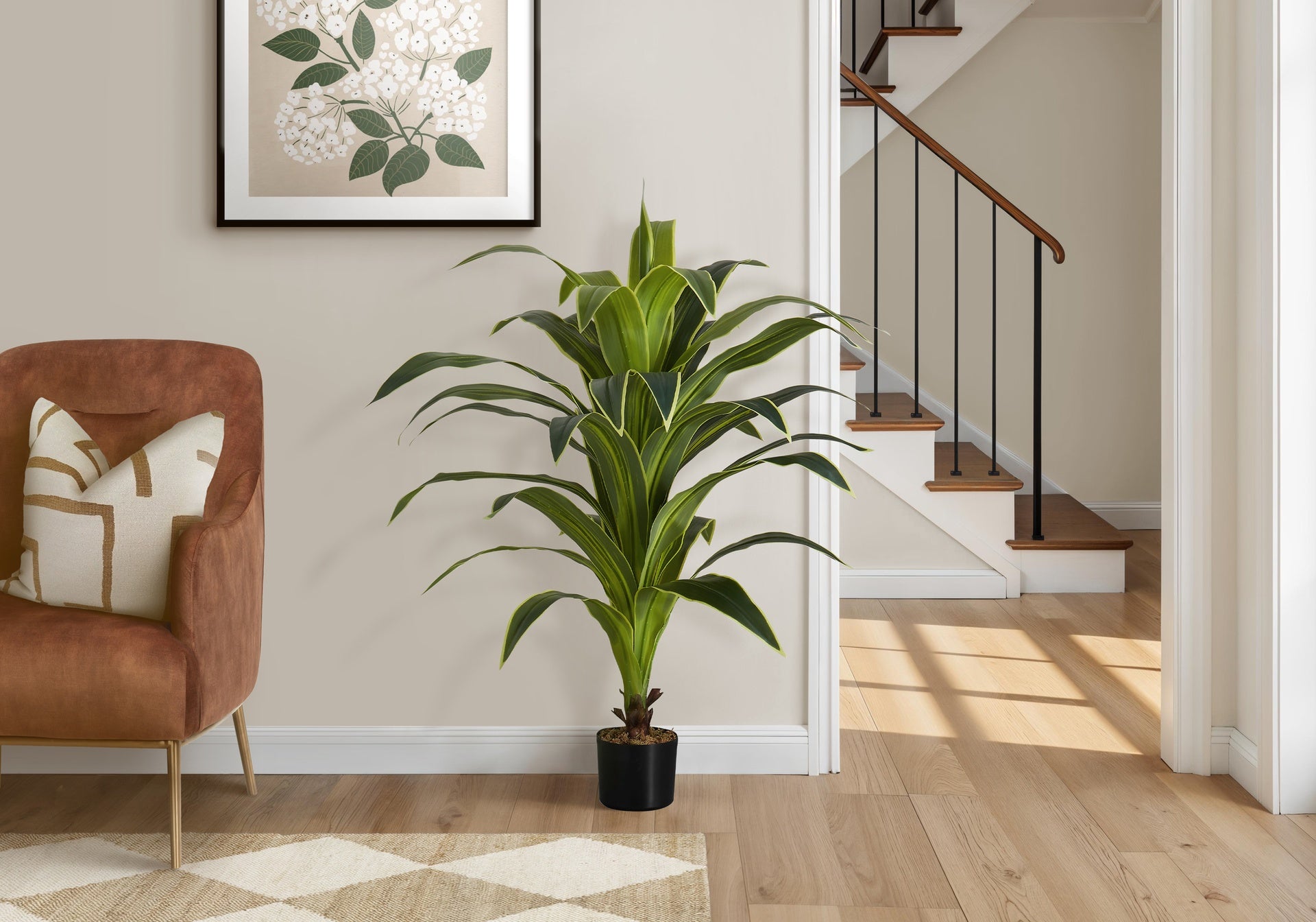 Artificial Plant, 47" Tall, Dracaena Tree, Indoor, Faux, Fake, Floor, Greenery, Potted, Real Touch, Decorative, Green Leaves, Black Pot