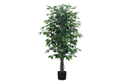 Artificial Plant, 58" Tall, Ficus Tree, Indoor, Faux, Fake, Floor, Greenery, Potted, Decorative, Green Leaves, Black Pot