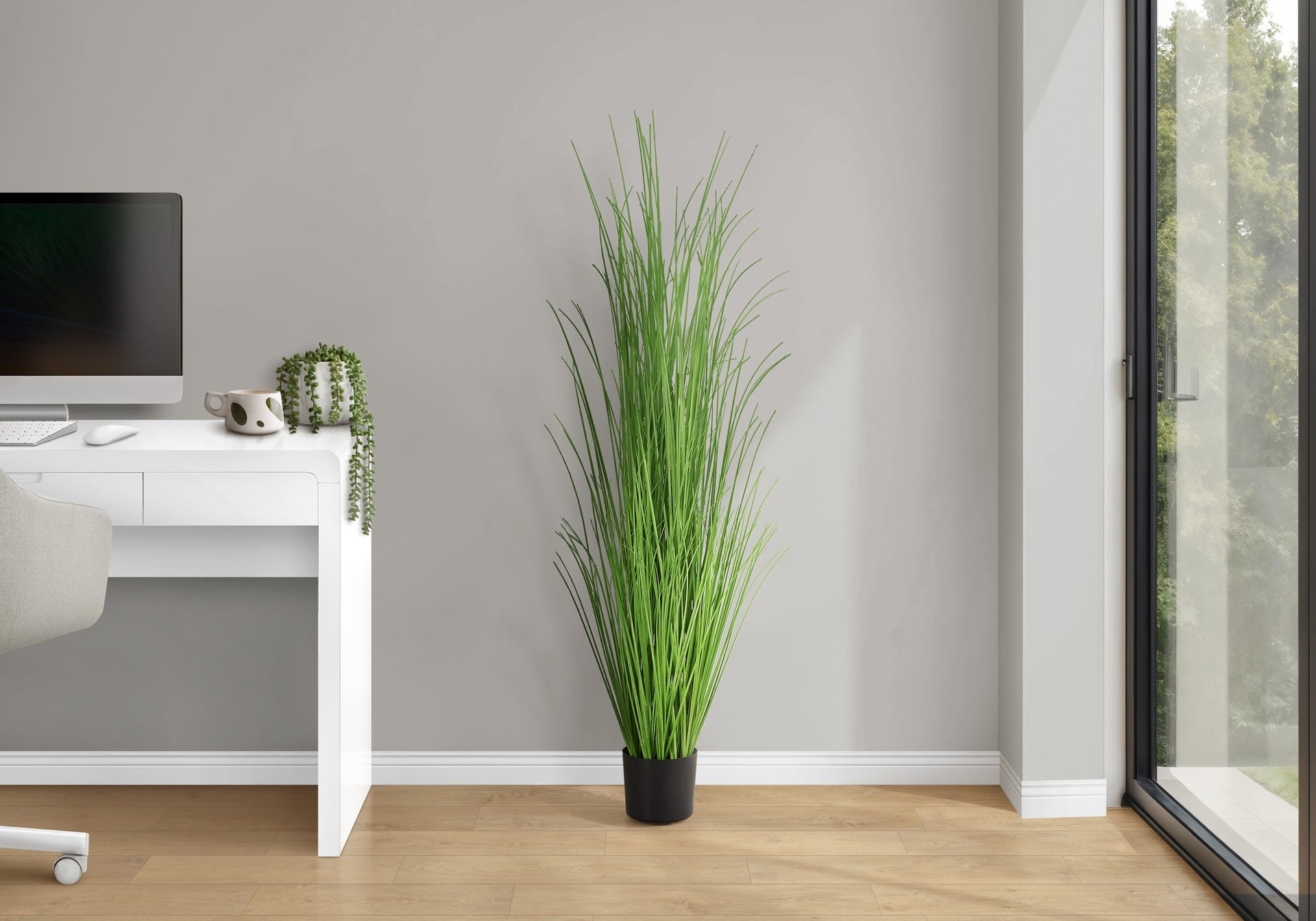 Artificial Plant, 47" Tall, Grass Tree, Indoor, Faux, Fake, Floor, Greenery, Potted, Real Touch, Decorative, Green Grass, Black Pot