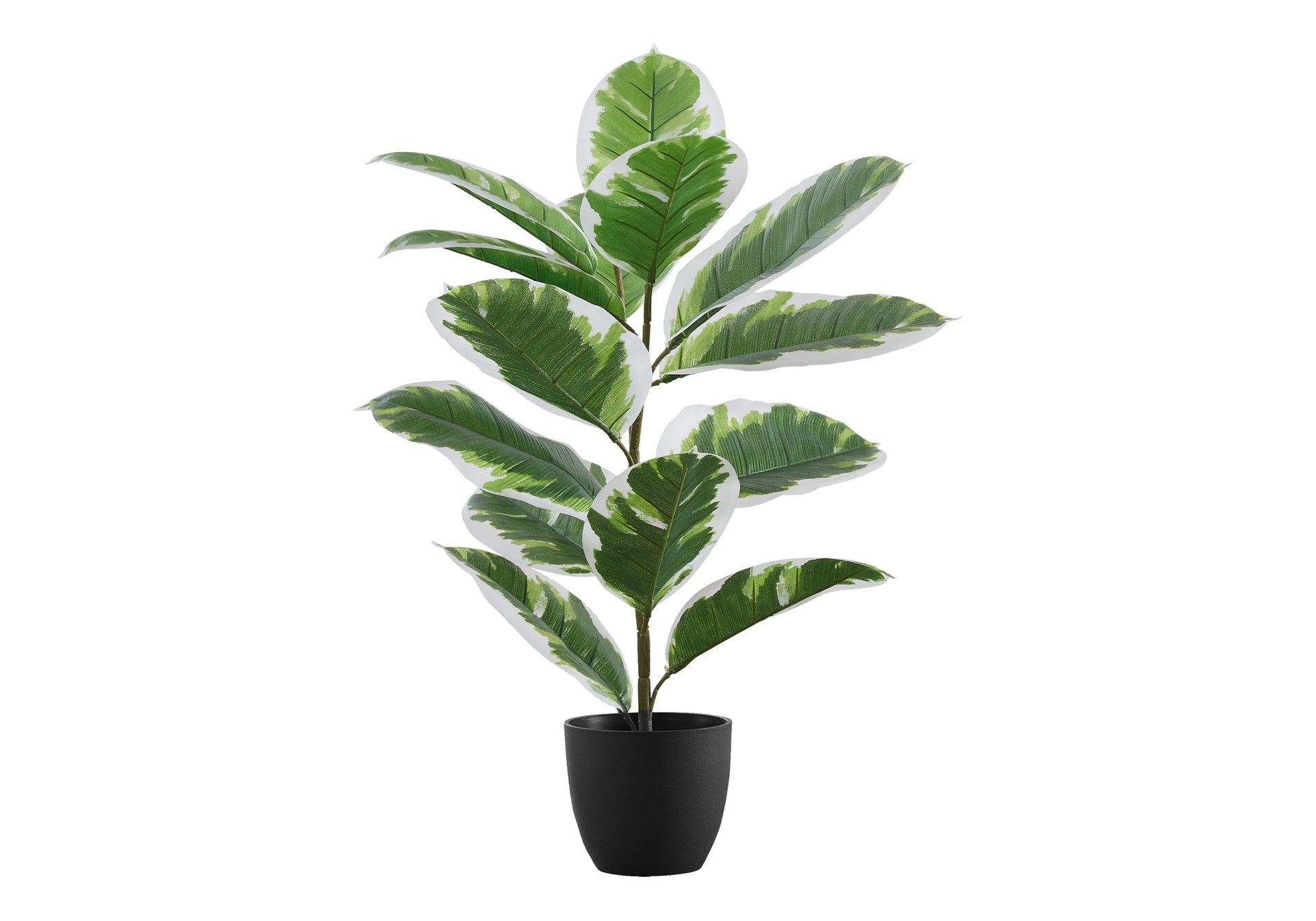 Artificial Plant, 27" Tall, Rubber, Indoor, Faux, Fake, Table, Greenery, Potted, Real Touch, Decorative, Green Leaves, Black Pot