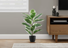 Artificial Plant, 27" Tall, Rubber, Indoor, Faux, Fake, Table, Greenery, Potted, Real Touch, Decorative, Green Leaves, Black Pot
