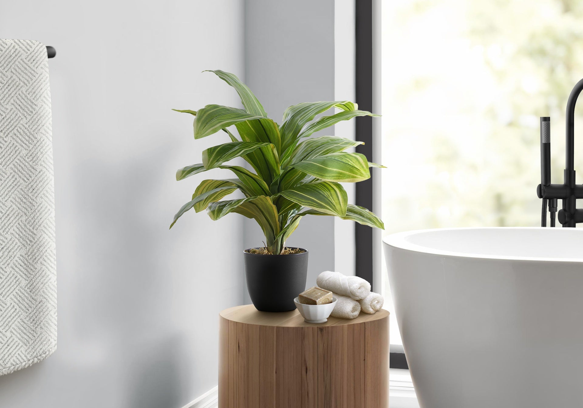 Artificial Plant, 17" Tall, Dracaena, Indoor, Faux, Fake, Table, Greenery, Potted, Real Touch, Decorative, Green Leaves, Black Pot